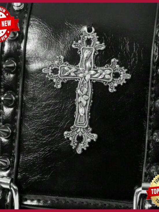 Gothic Studded Cross Backpack with Chain Detail main image 6
